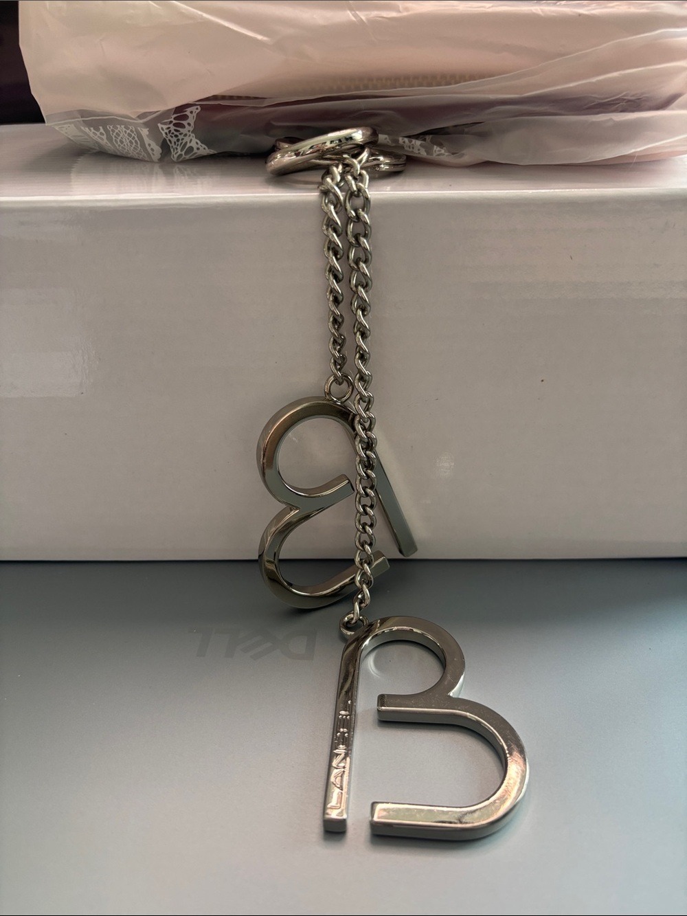 Silver Heart Initial Key & Card Holder Charm - Silver